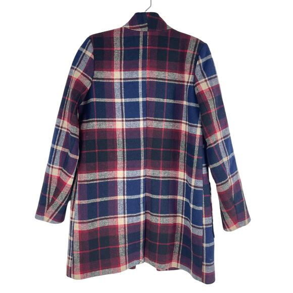 Abercrombie & Fitch Collarless Plaid Wool Blend Coat Blue Red Size XS - Picture 7 of 9